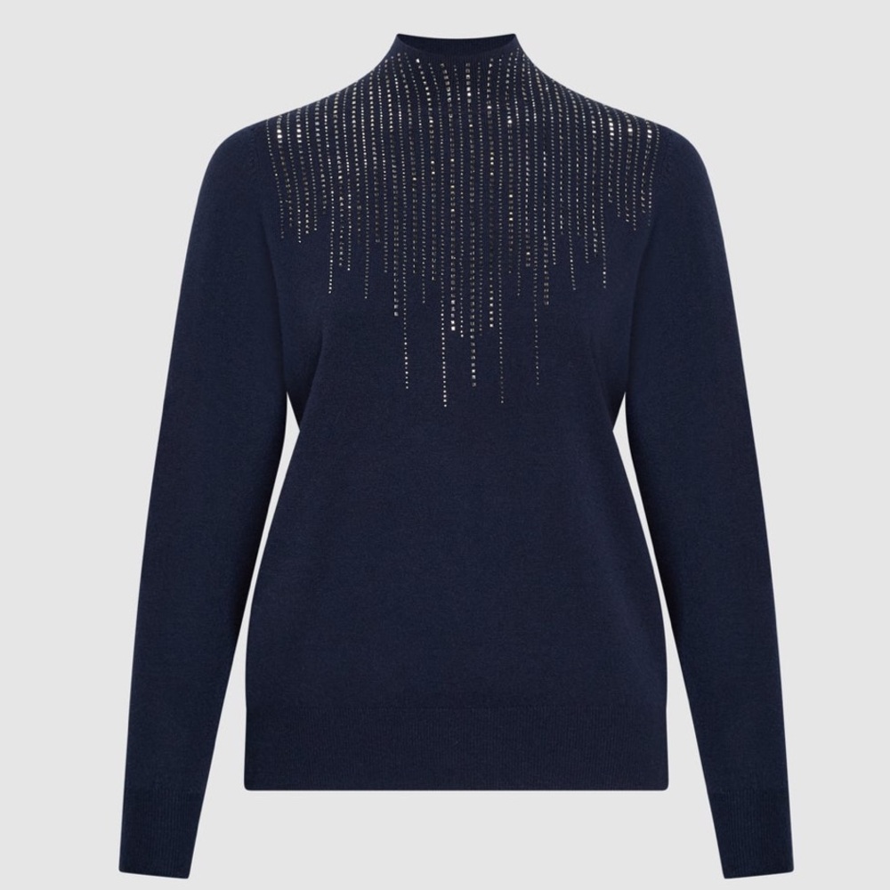 Laura Rhinestone Mock Neck Sweater Marine Blue